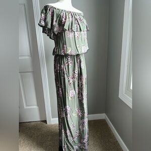 NWT Cupio blush Large Off-Shoulder Maxi Dress floral print drawstring waist